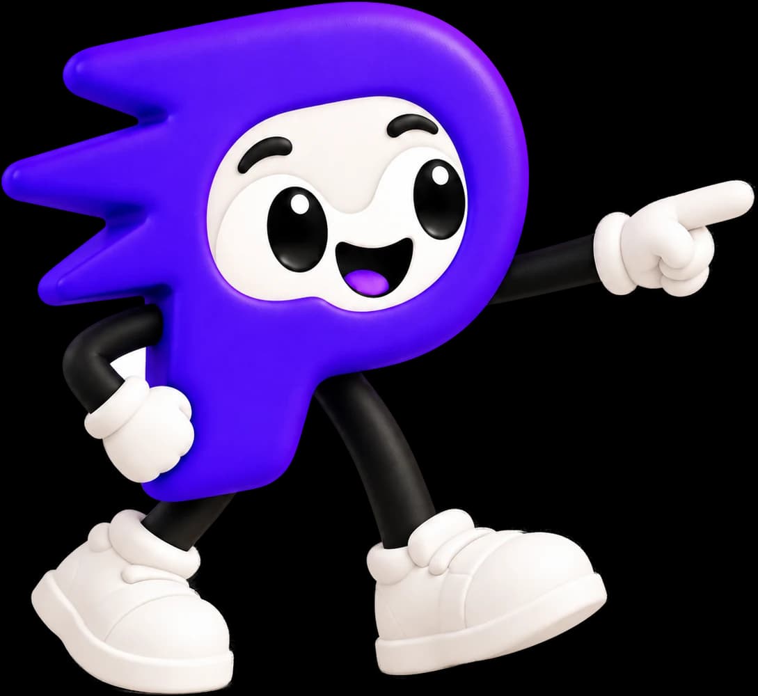 Mascote pedeebai a apontar para o expositor do menu digital
